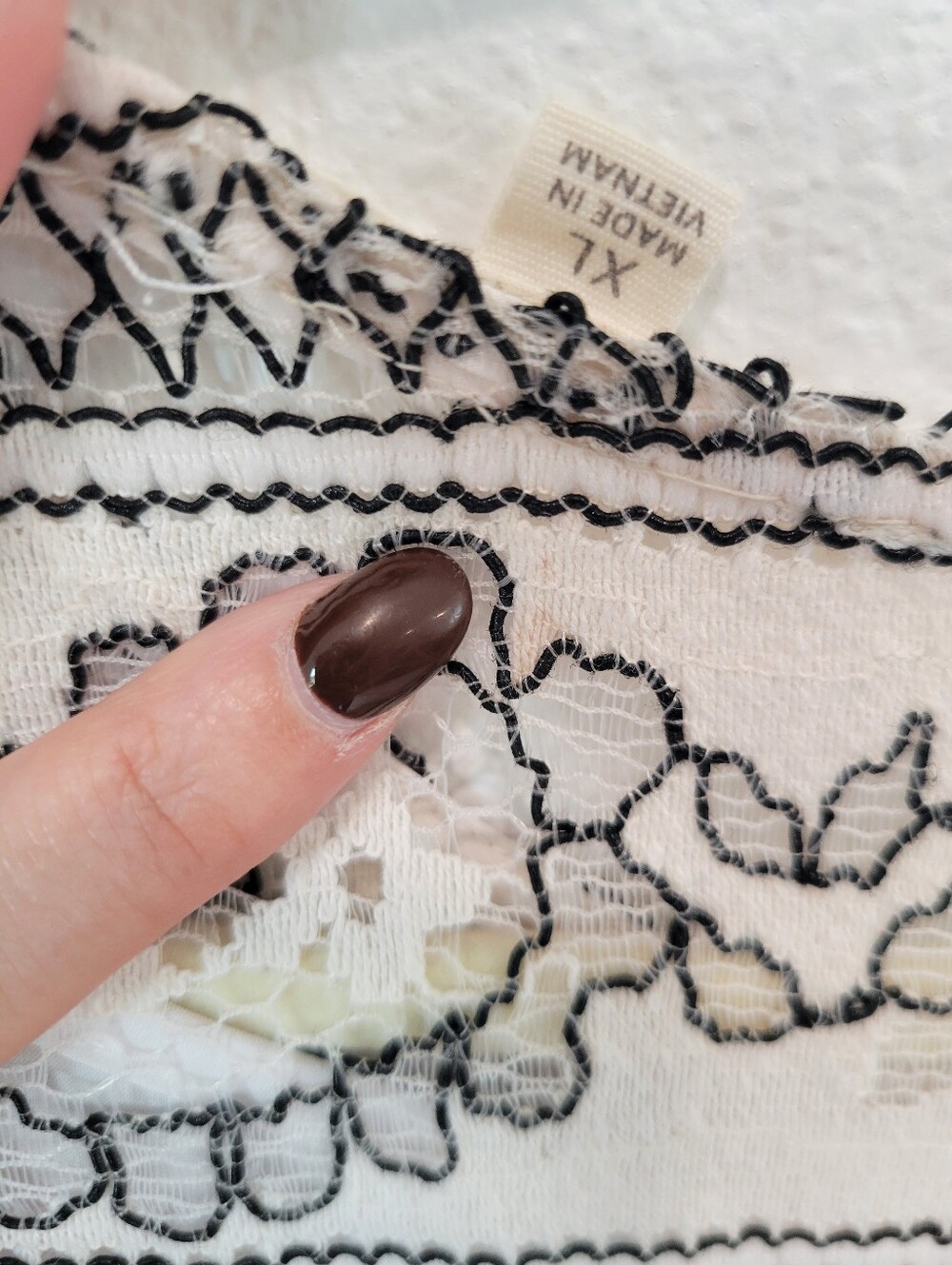 Relished Open Knit Lace Crop Blouse Womens XL White Black Monochrome Top - Picture 7 of 8